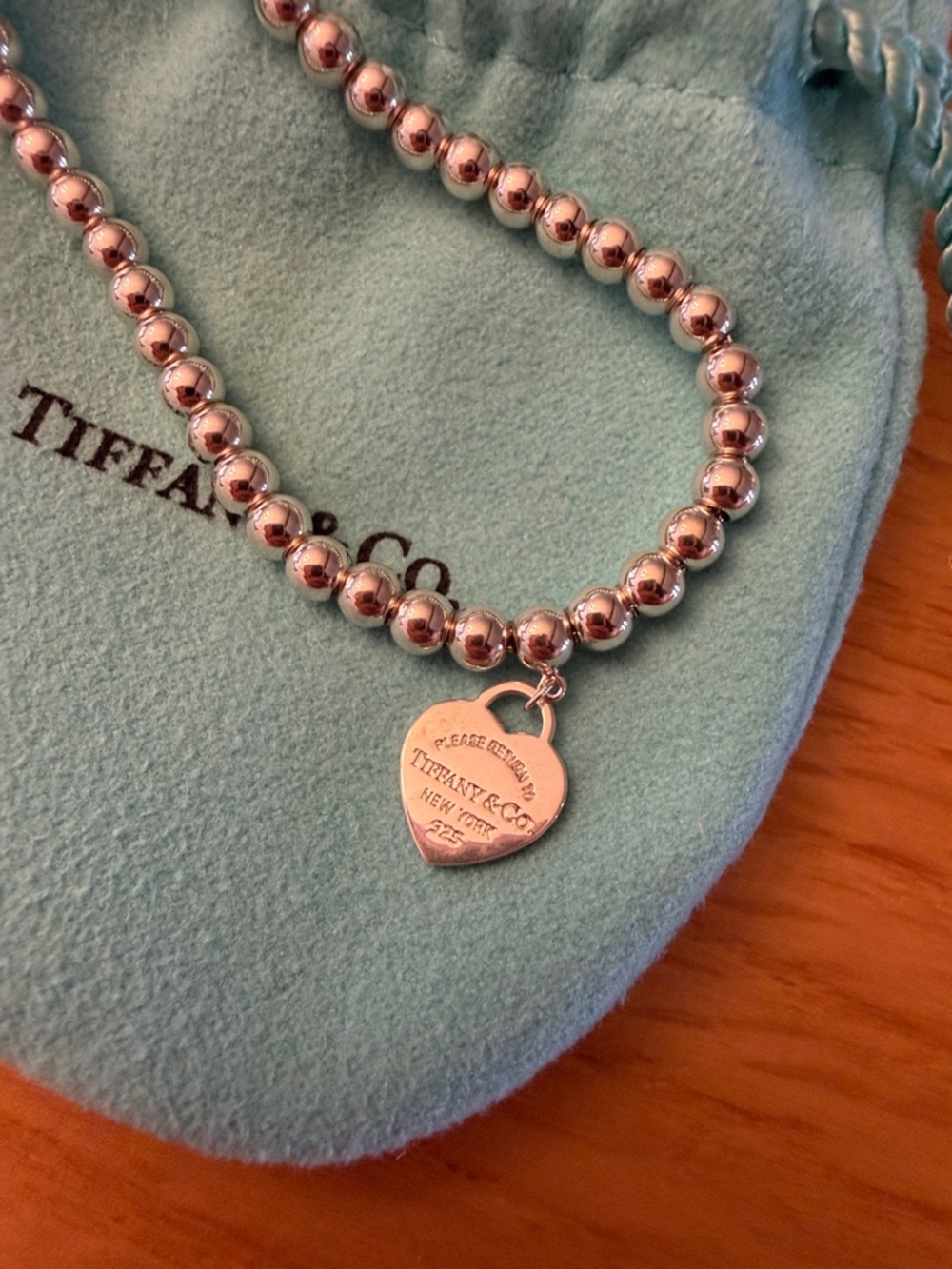 Tiffany & Co. Silver Bead Bracelet with Tiffany Blue Heart Charm - Picture 2 of 3